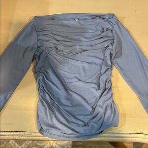 Chic Ruched Long Sleeve Top in Light Blue